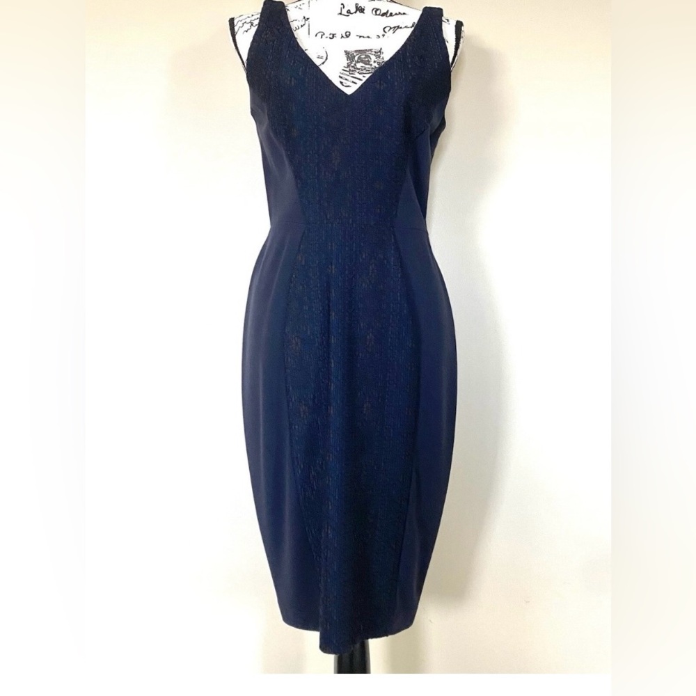 French Connection Blue Sleeveless Sheath Midi Dress